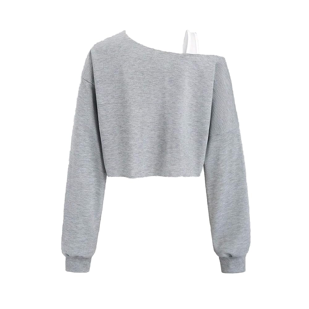 Women's Asymmetrical Neck Crop Sweatshirt Long Sleeve Drop